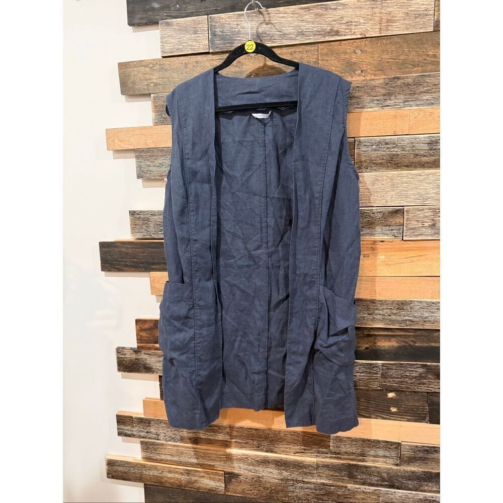 Linenfox charcoal grey linen open front vest cardigan pockets size L/XL